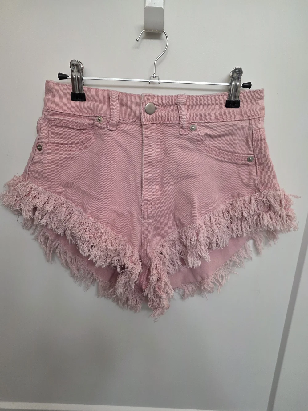 American Bazi Pink Fringed Denim Shorts - Picture 2 of 6